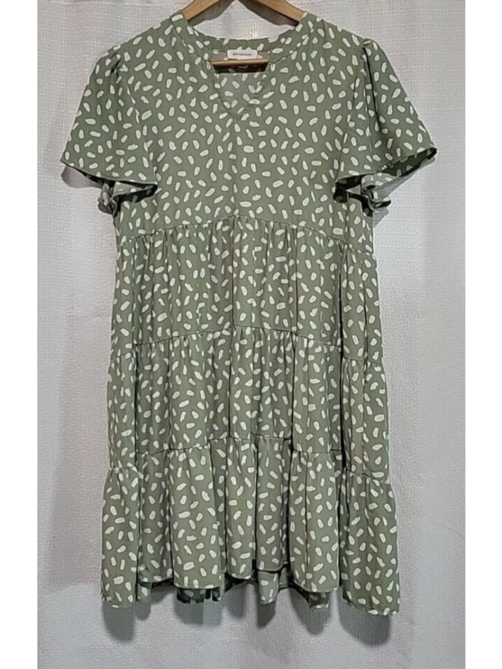 Mittoshop Sage Green Babydoll Dress Cottagecore Prairie Boho Flowy Mini Size M - Picture 1 of 11